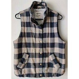 Dylan Women's Beige Vest Sherpa Lining Gold-tone Snap Buttons Pockets Size M